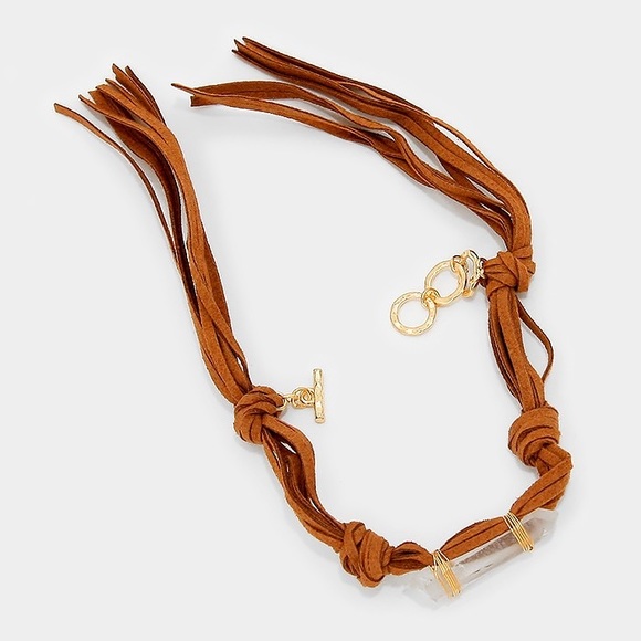 NATURAL RAW QUARTZ BOHO SUEDE BRACELET - Picture 3 of 3